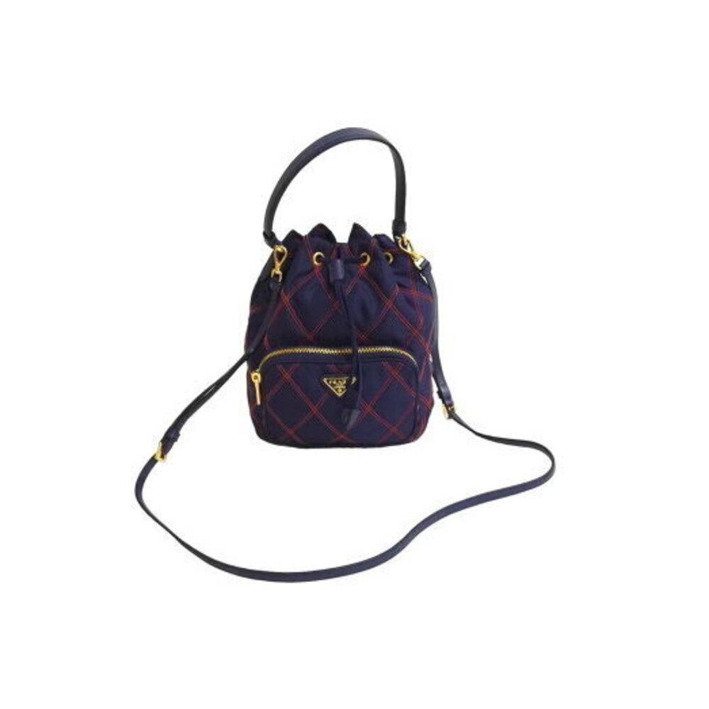 Prada shoulder bag drawstring check pattern trian… - image 1